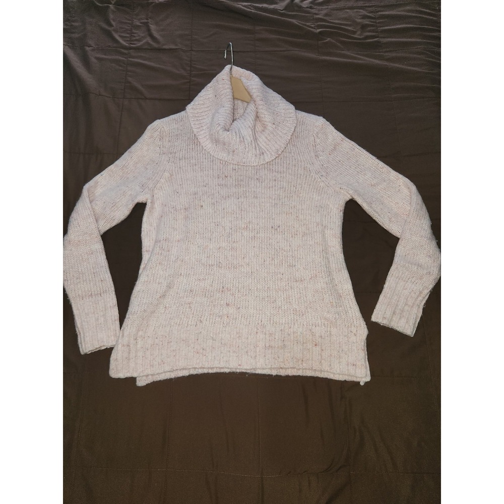 LOFT Cozy Speckled Cowl Neck Tunic Sweater Baby Pink Womens sz Medium Ann Taylor